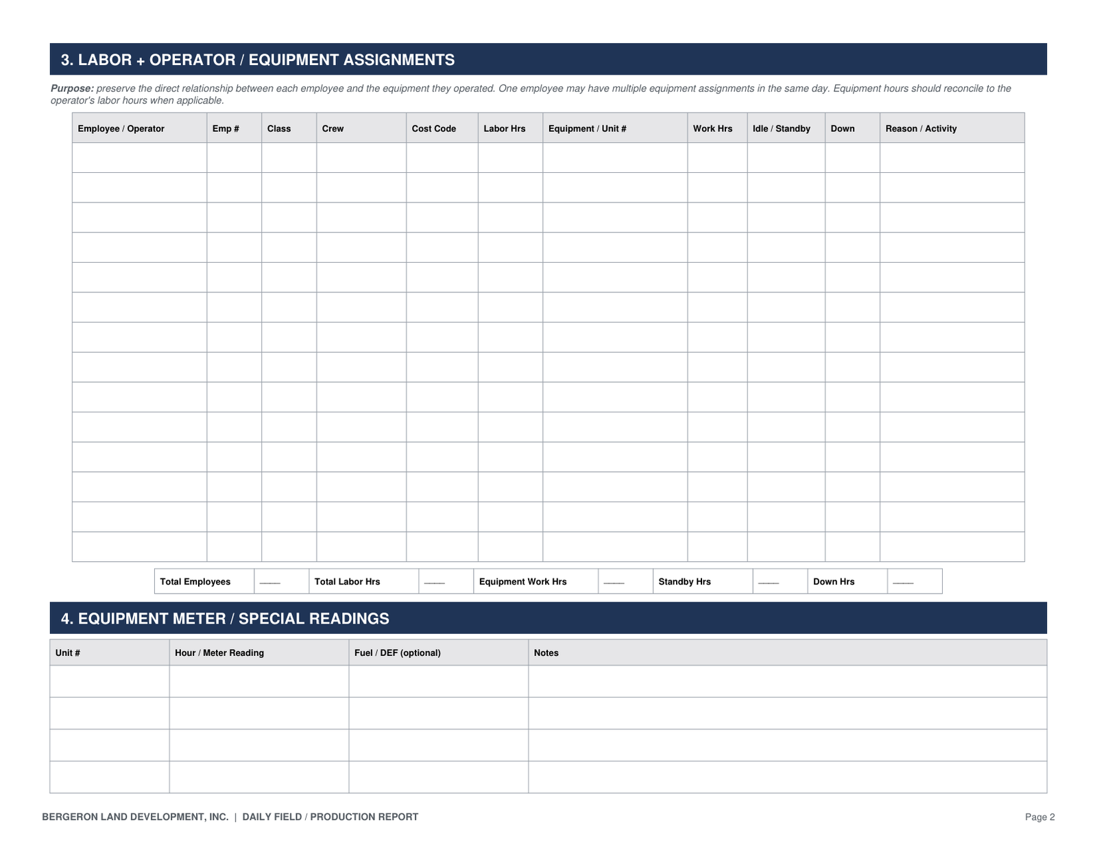 Daily Field / Production Report — page 2